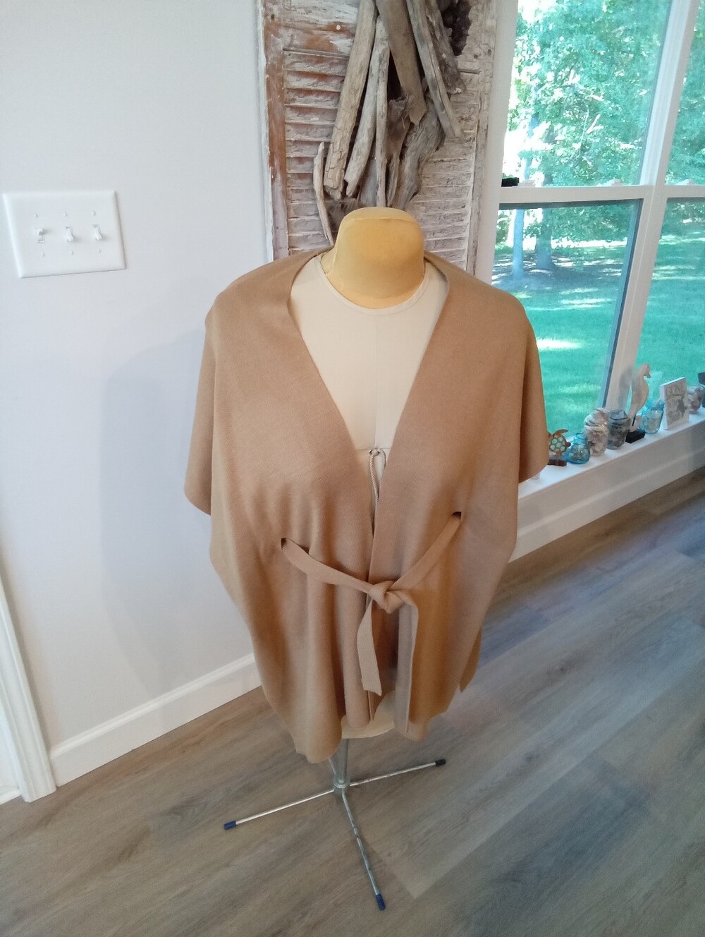 Loft Outlet Size OS Camel Tan Belted Knit Wrapnponcho Cardigan Sweater NWOT - Picture 4 of 13
